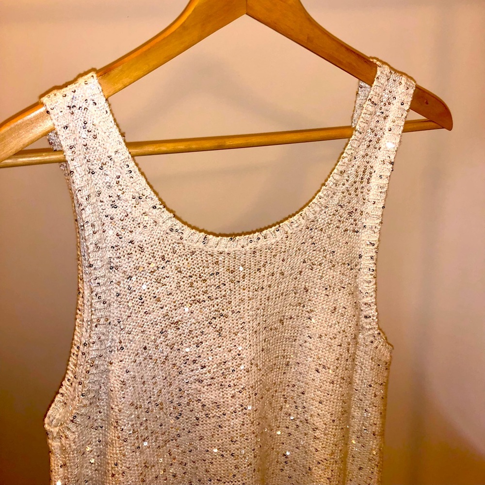 River Island sequin top, white, US size 6 (S)